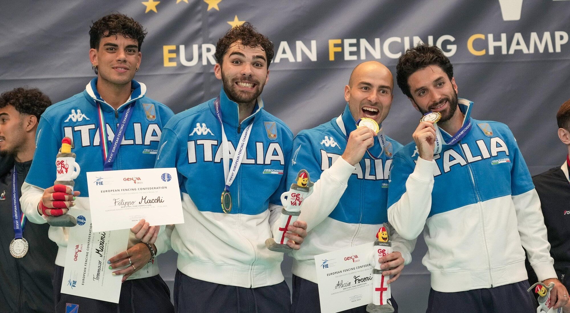 Genova 2025: Filippo Macchi conquista l’oro a squadre agli Europei. Il Circolo Scherma Navacchio presente con oltre cento partecipanti.